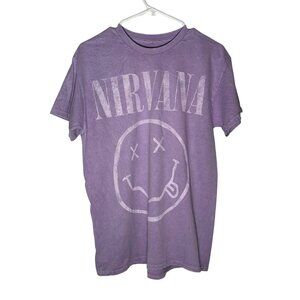 Nirvana Band Tee Smiley Grunge Retro Oversized Distressed Purple Size M NWOT